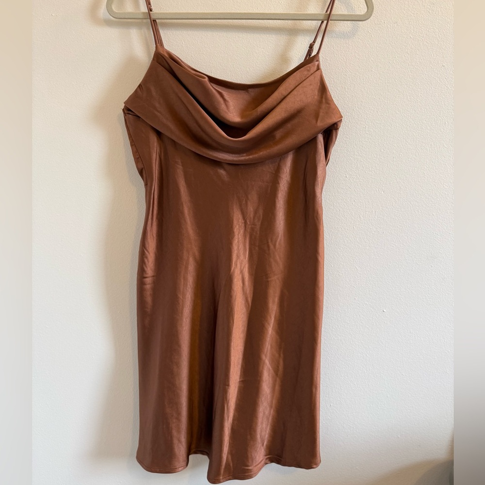 Saints & Secrets Brown Cowl Neck Mini Dress
